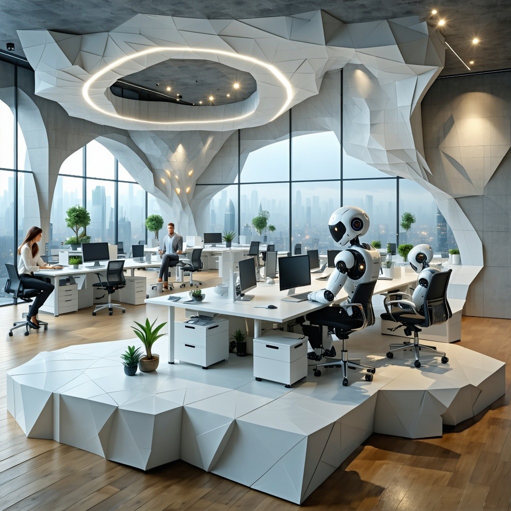 The image features a slick office envionment with AI working alongside employees generatiing value-2